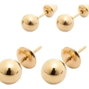 Kit 2 Pares De Brincos Bolinha 4mm + 5mm Ouro 18k