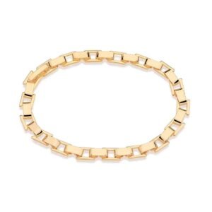 PULSEIRA MASCULINA FOLHEADO A OURO PEÇAS RETÂNGULARES. MED 19/20CM